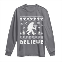 Funny Hanukkah Bigfoot Long Sleeve Shirt Believe Ugly Sweater Jewish Holiday Gift - Wonder Print Shop