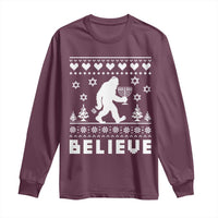 Funny Hanukkah Bigfoot Long Sleeve Shirt Believe Ugly Sweater Jewish Holiday Gift - Wonder Print Shop