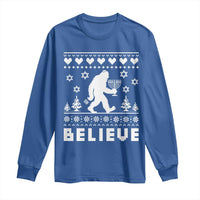 Funny Hanukkah Bigfoot Long Sleeve Shirt Believe Ugly Sweater Jewish Holiday Gift - Wonder Print Shop