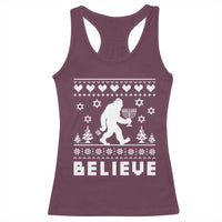 Funny Hanukkah Bigfoot Racerback Tank Top Believe Ugly Sweater Jewish Holiday Gift - Wonder Print Shop