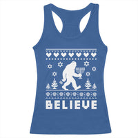 Funny Hanukkah Bigfoot Racerback Tank Top Believe Ugly Sweater Jewish Holiday Gift - Wonder Print Shop