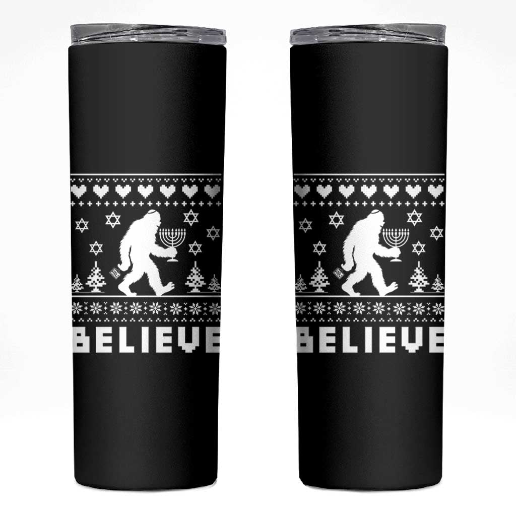Funny Hanukkah Bigfoot Skinny Tumbler Believe Ugly Sweater Jewish Holiday Gift - Wonder Print Shop