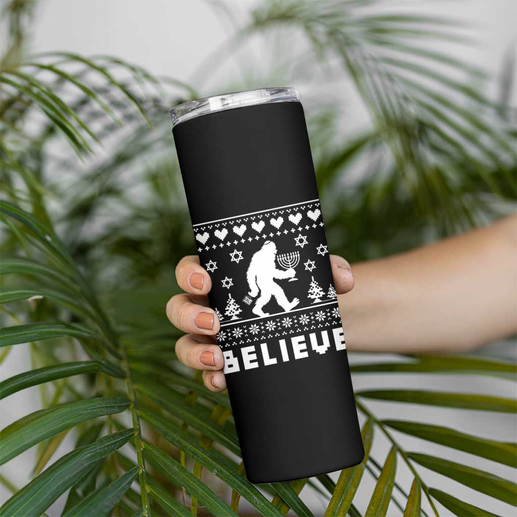 Funny Hanukkah Bigfoot Skinny Tumbler Believe Ugly Sweater Jewish Holiday Gift - Wonder Print Shop