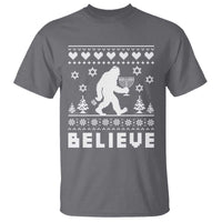 Funny Hanukkah Bigfoot T Shirt Believe Ugly Sweater Jewish Holiday Gift - Wonder Print Shop