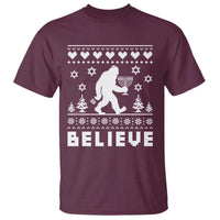 Funny Hanukkah Bigfoot T Shirt Believe Ugly Sweater Jewish Holiday Gift - Wonder Print Shop