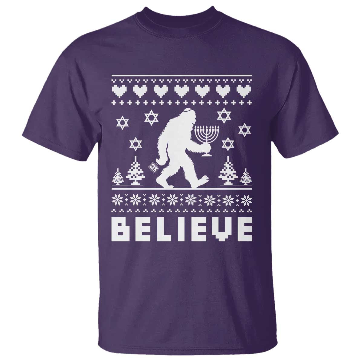 Funny Hanukkah Bigfoot T Shirt Believe Ugly Sweater Jewish Holiday Gift - Wonder Print Shop