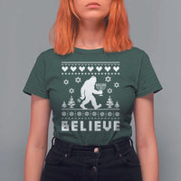 Funny Hanukkah Bigfoot T Shirt For Women Believe Ugly Sweater Jewish Holiday Gift - Wonder Print Shop