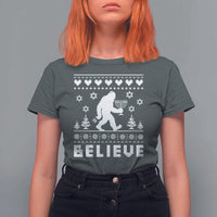 Funny Hanukkah Bigfoot T Shirt For Women Believe Ugly Sweater Jewish Holiday Gift - Wonder Print Shop