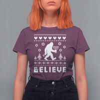 Funny Hanukkah Bigfoot T Shirt For Women Believe Ugly Sweater Jewish Holiday Gift - Wonder Print Shop