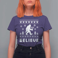 Funny Hanukkah Bigfoot T Shirt For Women Believe Ugly Sweater Jewish Holiday Gift - Wonder Print Shop