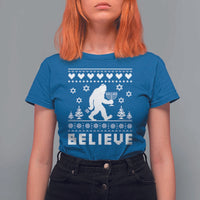 Funny Hanukkah Bigfoot T Shirt For Women Believe Ugly Sweater Jewish Holiday Gift - Wonder Print Shop