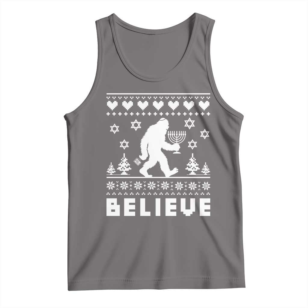 Funny Hanukkah Bigfoot Tank Top Believe Ugly Sweater Jewish Holiday Gift - Wonder Print Shop