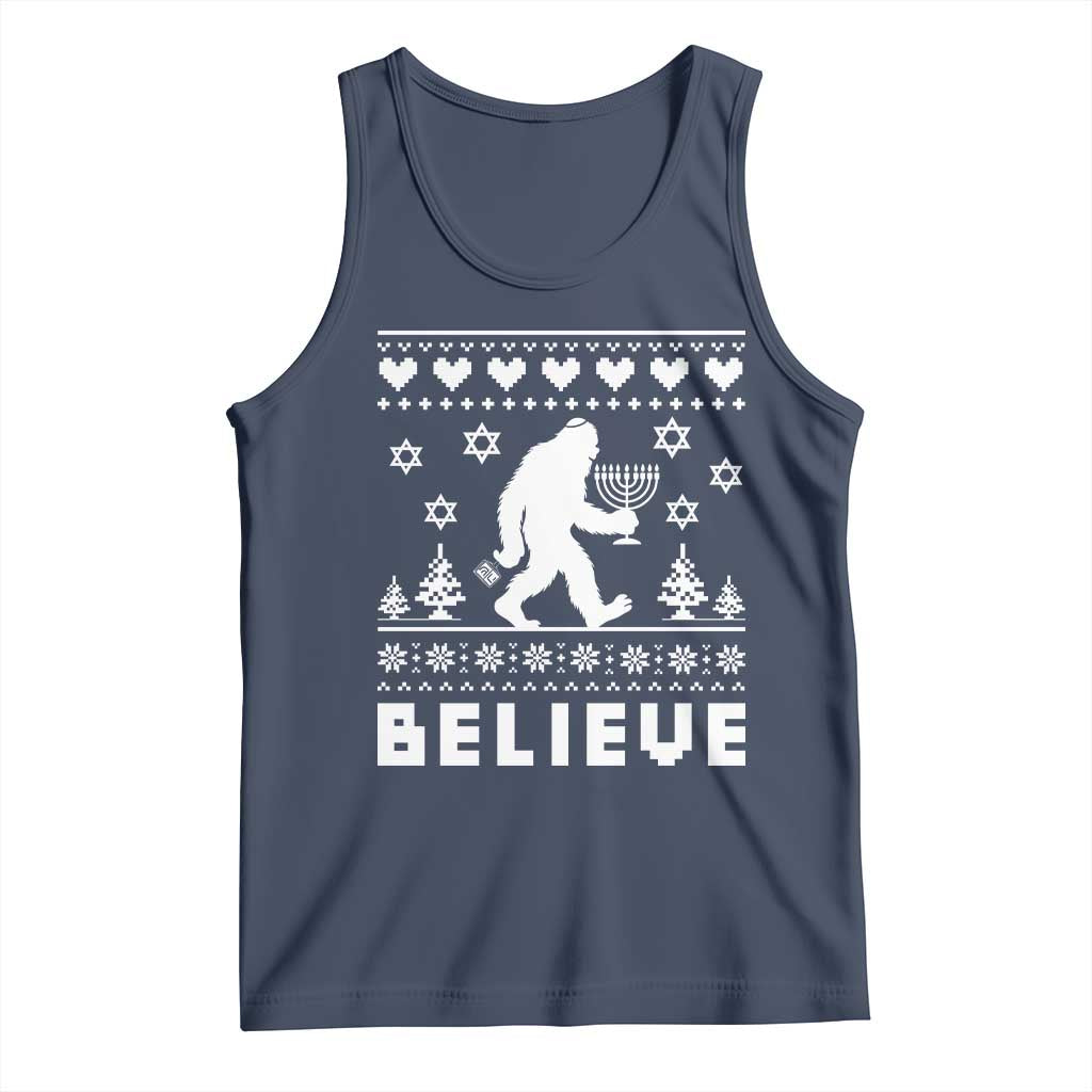 Funny Hanukkah Bigfoot Tank Top Believe Ugly Sweater Jewish Holiday Gift - Wonder Print Shop