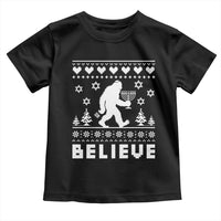 Funny Hanukkah Bigfoot Toddler T Shirt Believe Ugly Sweater Jewish Holiday Gift - Wonder Print Shop