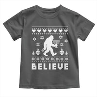 Funny Hanukkah Bigfoot Toddler T Shirt Believe Ugly Sweater Jewish Holiday Gift - Wonder Print Shop