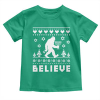 Funny Hanukkah Bigfoot Toddler T Shirt Believe Ugly Sweater Jewish Holiday Gift - Wonder Print Shop