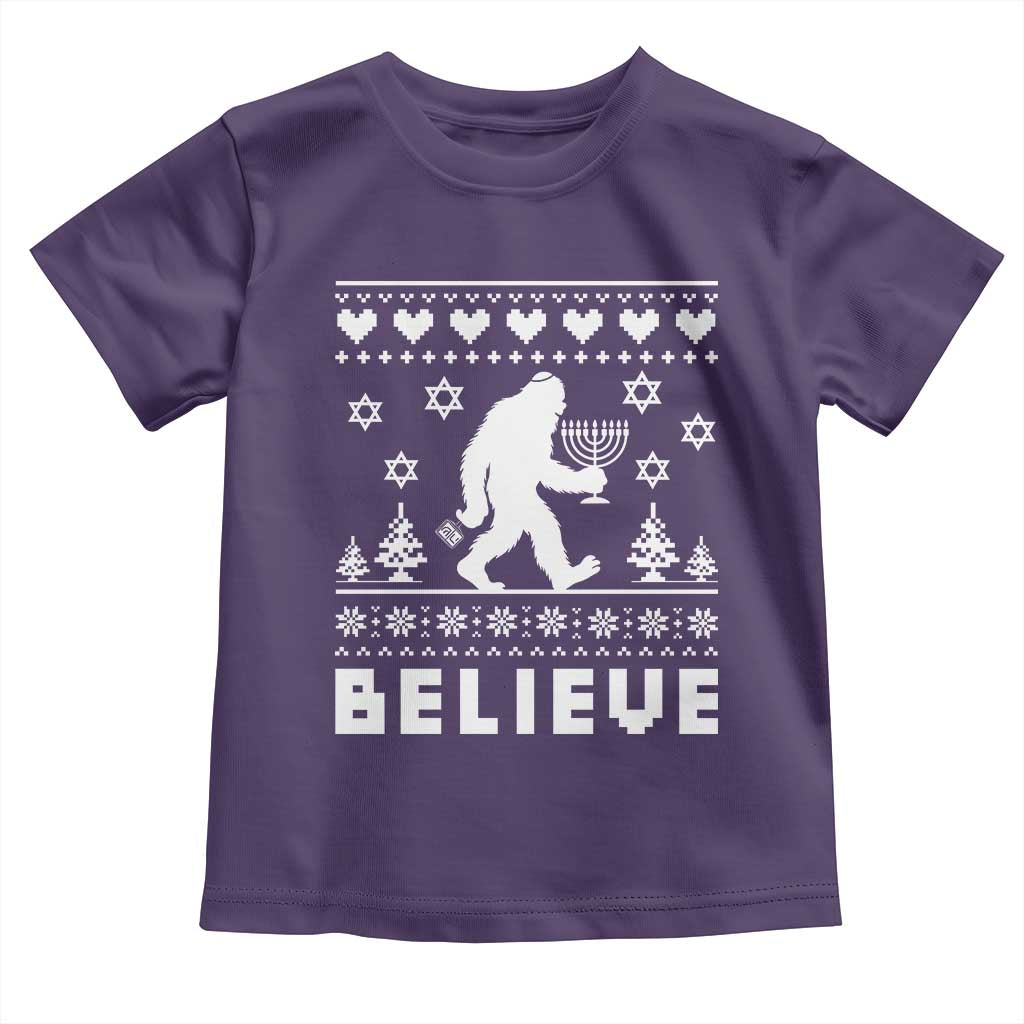 Funny Hanukkah Bigfoot Toddler T Shirt Believe Ugly Sweater Jewish Holiday Gift - Wonder Print Shop
