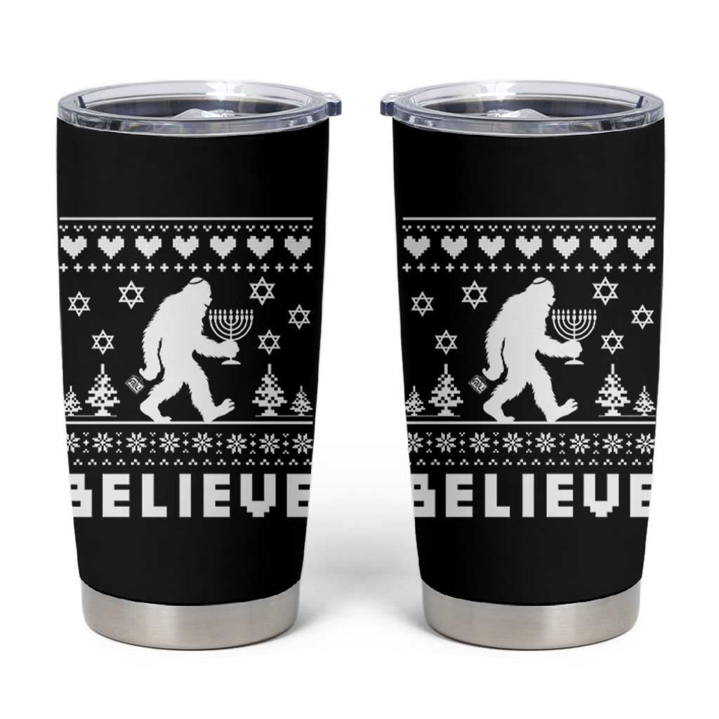 Funny Hanukkah Bigfoot Tumbler Cup Believe Ugly Sweater Jewish Holiday Gift - Wonder Print Shop
