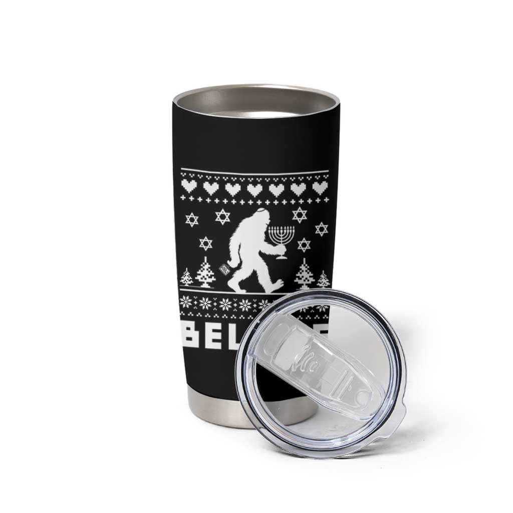 Funny Hanukkah Bigfoot Tumbler Cup Believe Ugly Sweater Jewish Holiday Gift - Wonder Print Shop