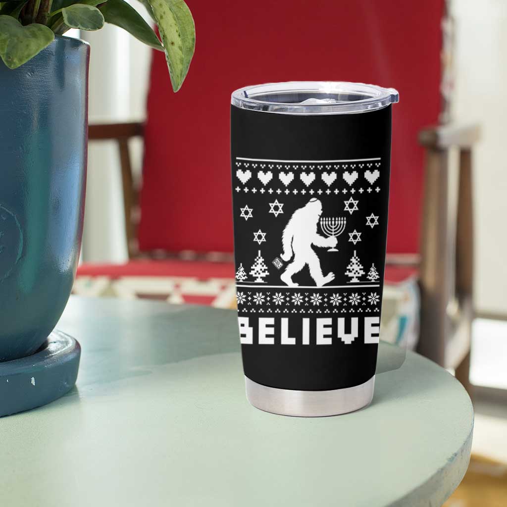 Funny Hanukkah Bigfoot Tumbler Cup Believe Ugly Sweater Jewish Holiday Gift - Wonder Print Shop