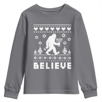 Funny Hanukkah Bigfoot Youth Sweatshirt Believe Ugly Sweater Jewish Holiday Gift - Wonder Print Shop