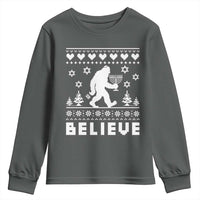 Funny Hanukkah Bigfoot Youth Sweatshirt Believe Ugly Sweater Jewish Holiday Gift - Wonder Print Shop