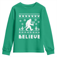 Funny Hanukkah Bigfoot Youth Sweatshirt Believe Ugly Sweater Jewish Holiday Gift - Wonder Print Shop