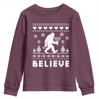 Funny Hanukkah Bigfoot Youth Sweatshirt Believe Ugly Sweater Jewish Holiday Gift - Wonder Print Shop