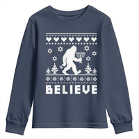 Funny Hanukkah Bigfoot Youth Sweatshirt Believe Ugly Sweater Jewish Holiday Gift - Wonder Print Shop