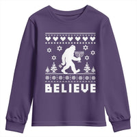 Funny Hanukkah Bigfoot Youth Sweatshirt Believe Ugly Sweater Jewish Holiday Gift - Wonder Print Shop