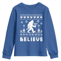 Funny Hanukkah Bigfoot Youth Sweatshirt Believe Ugly Sweater Jewish Holiday Gift - Wonder Print Shop