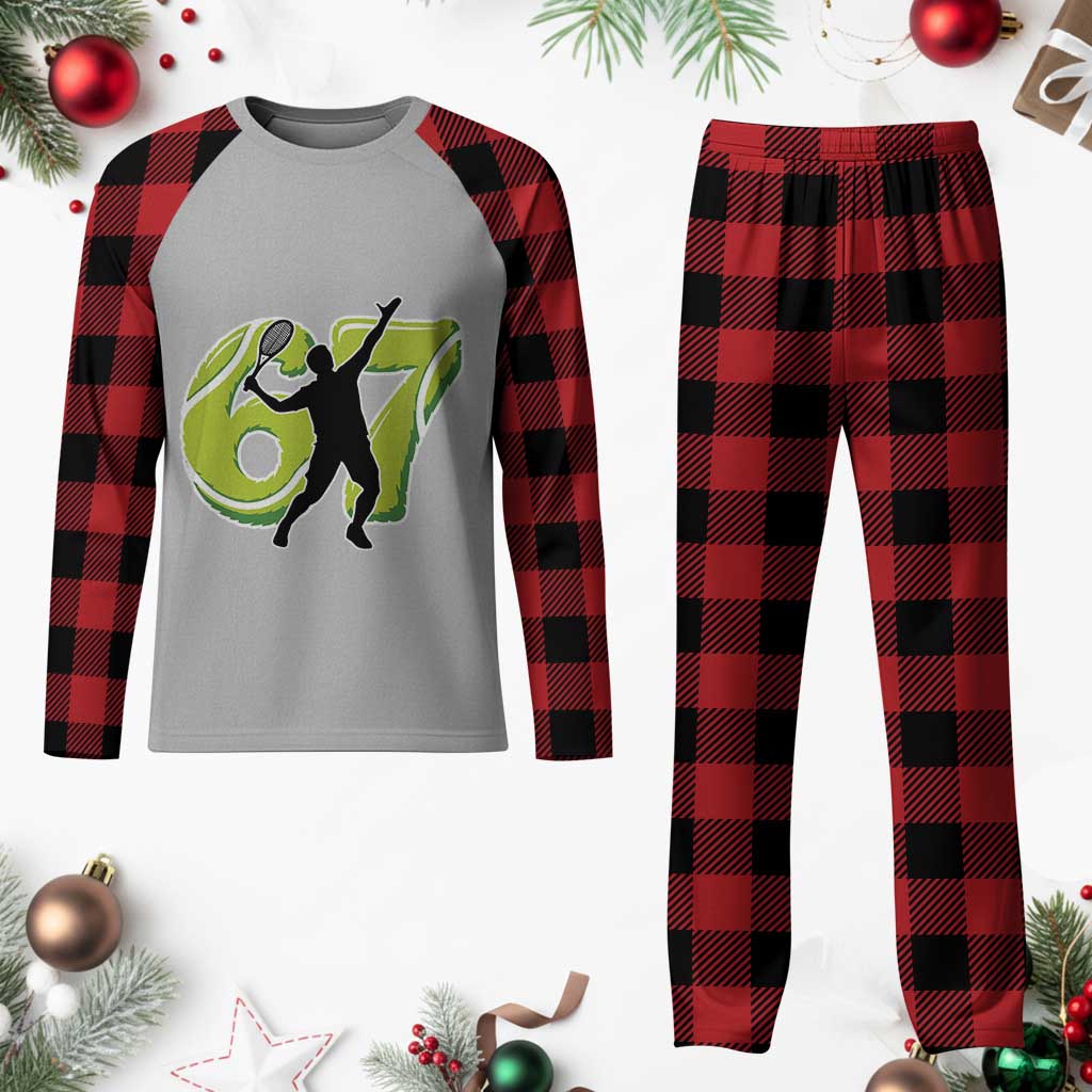 Funny Gen Z Alpha Gift Plaid Pajama Set Six Seven Meme Tennis Lover - Wonder Print Shop