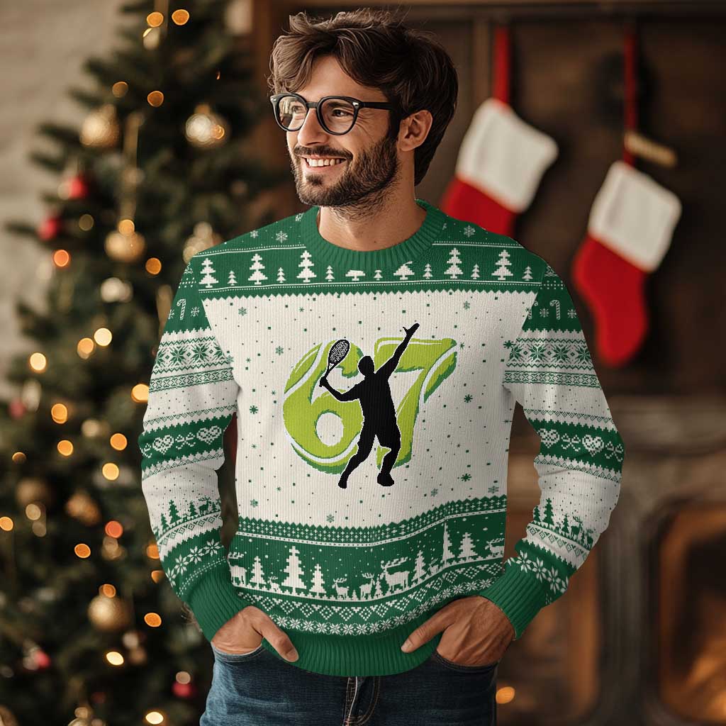 Funny Gen Z Alpha Gift Ugly Christmas Sweater Six Seven Meme Tennis Lover - Wonder Print Shop