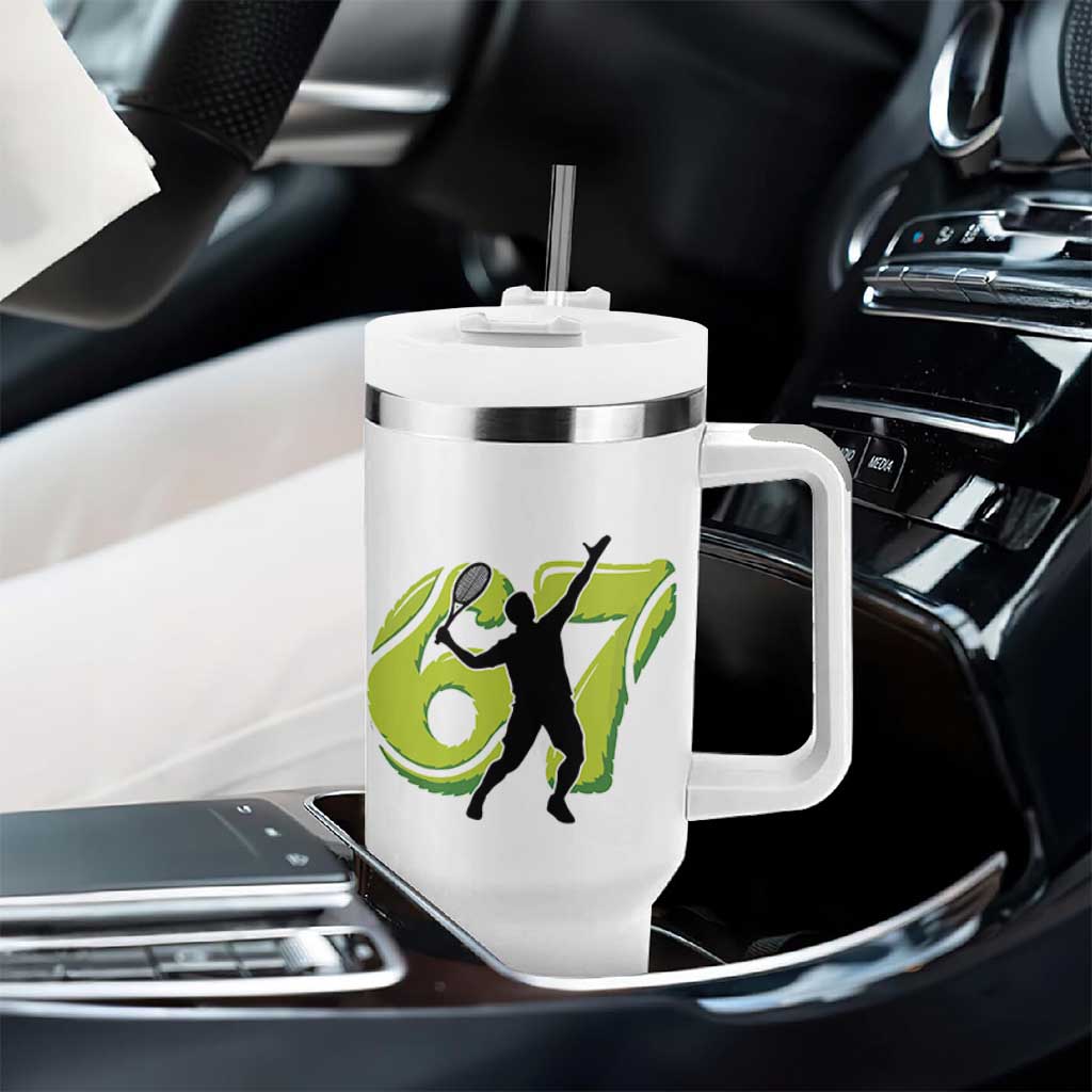 Funny Gen Z Alpha Gift Tumbler With Handle Six Seven Meme Tennis Lover - Wonder Print Shop