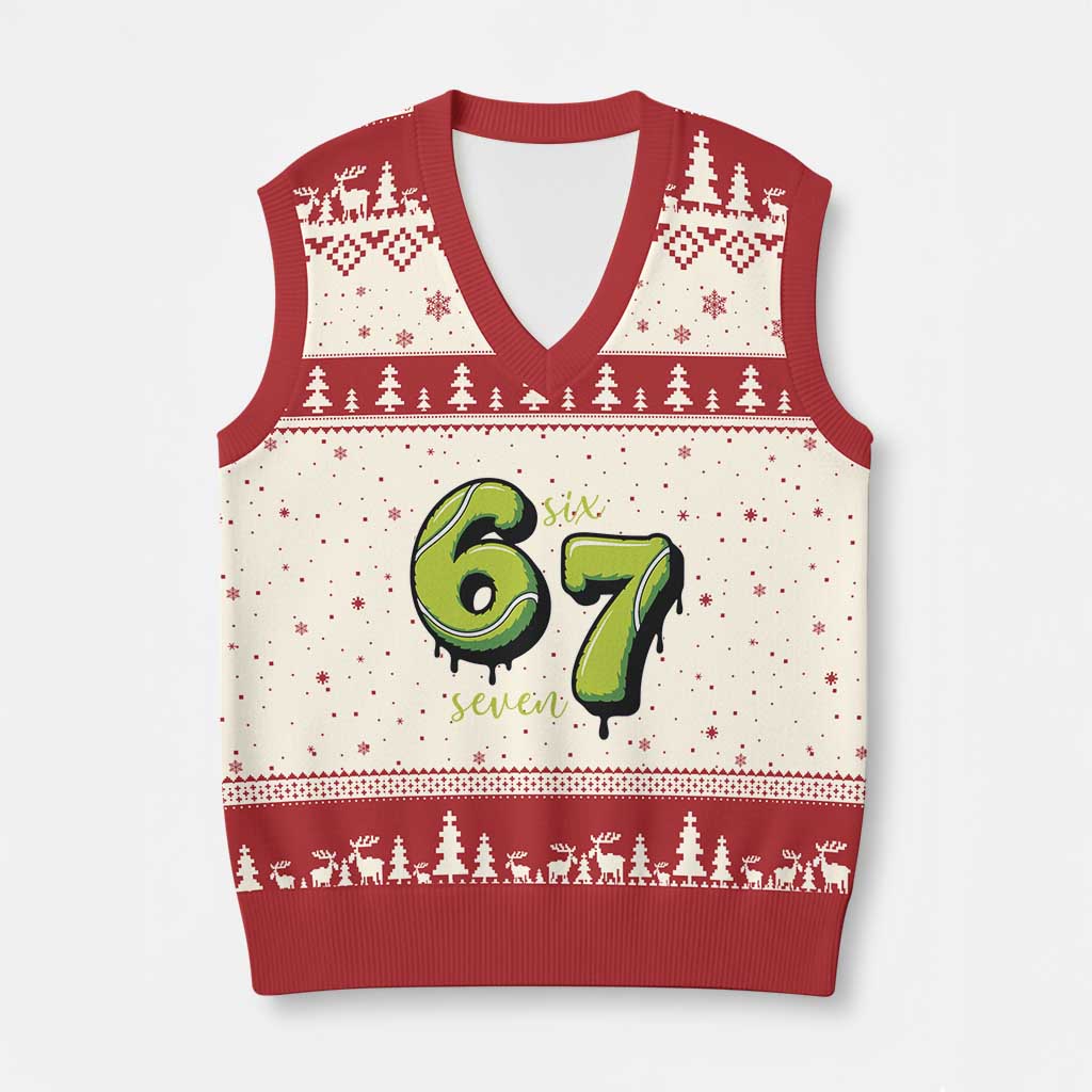 Six Seven Meme Tennis Lover V-Neck Knit Sweater Vest Gen Alpha Slang Gift - Wonder Print Shop
