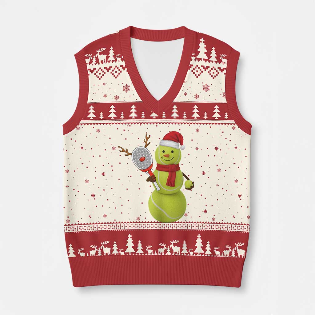 Funny Christmas Tennis Snowman V-Neck Knit Sweater Vest Tennis Lover Gift - Wonder Print Shop
