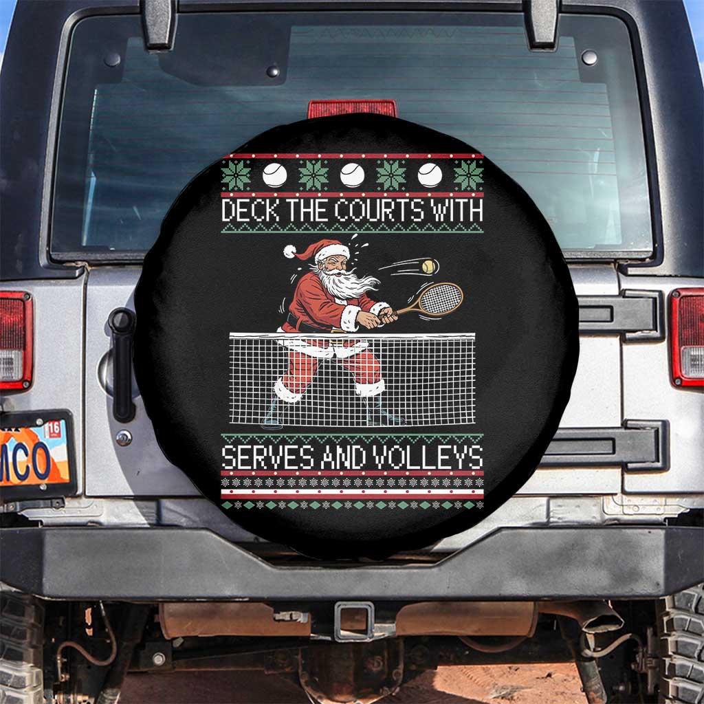 Deck The Courts With Serves And Volleys Spare Tire Cover Funny Tennis Ugly Christmas - Wonder Print Shop