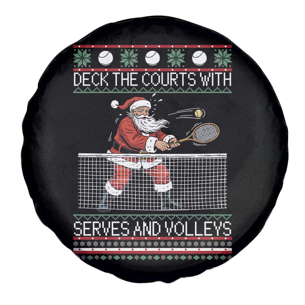 Deck The Courts With Serves And Volleys Spare Tire Cover Funny Tennis Ugly Christmas - Wonder Print Shop