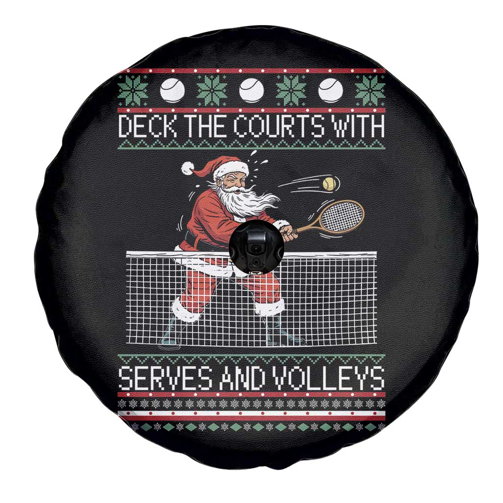 Deck The Courts With Serves And Volleys Spare Tire Cover Funny Tennis Ugly Christmas - Wonder Print Shop