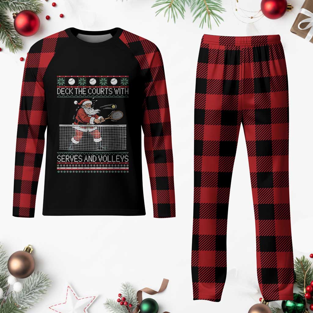 Deck The Courts With Serves And Volleys Plaid Pajama Set Funny Tennis Ugly Christmas - Wonder Print Shop