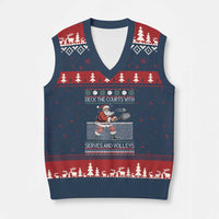 Deck The Courts With Serves And Volleys V-Neck Knit Sweater Vest Funny Tennis Ugly Christmas - Wonder Print Shop