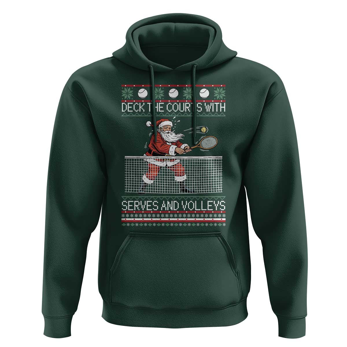 Deck The Courts With Serves And Volleys Hoodie Funny Tennis Ugly Christmas - Wonder Print Shop