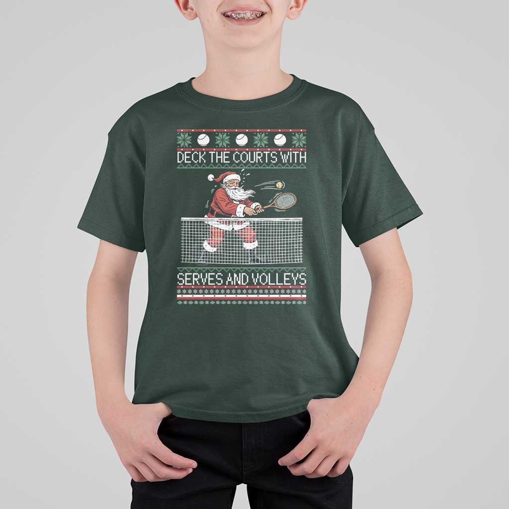 Deck The Courts With Serves And Volleys T Shirt For Kid Funny Tennis Ugly Christmas - Wonder Print Shop
