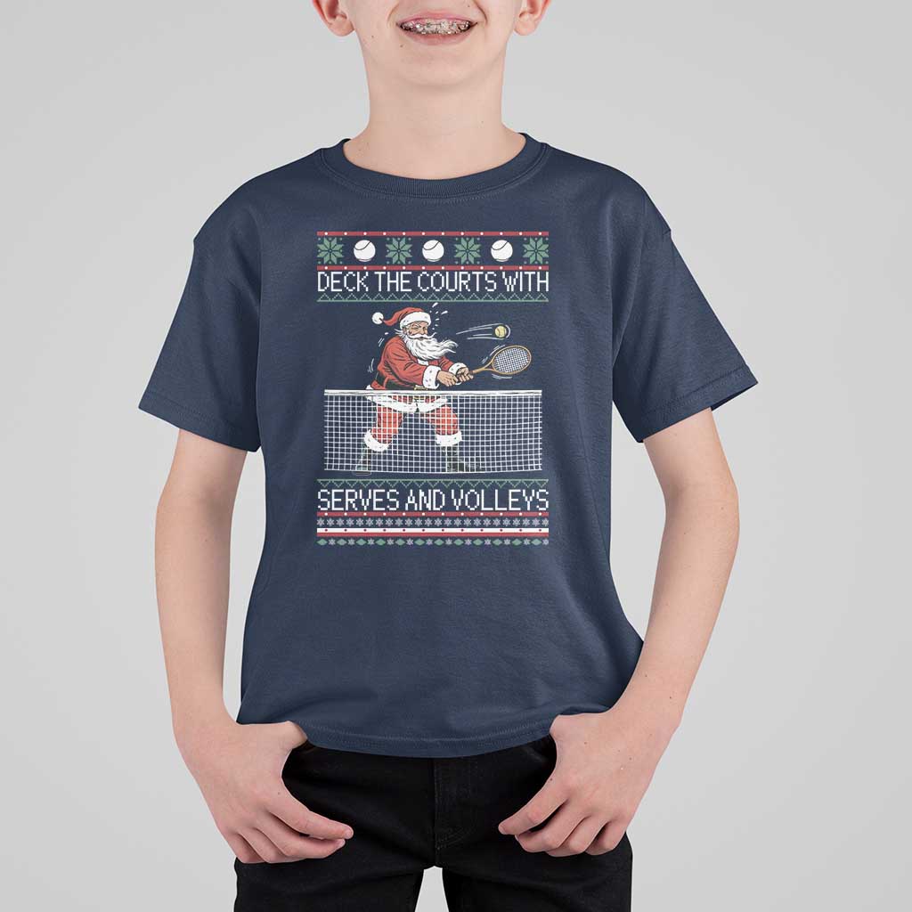 Deck The Courts With Serves And Volleys T Shirt For Kid Funny Tennis Ugly Christmas - Wonder Print Shop