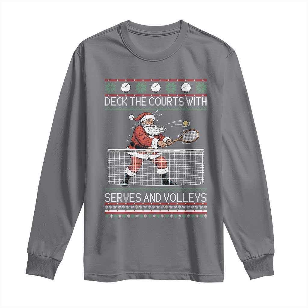 Deck The Courts With Serves And Volleys Long Sleeve Shirt Funny Tennis Ugly Christmas - Wonder Print Shop