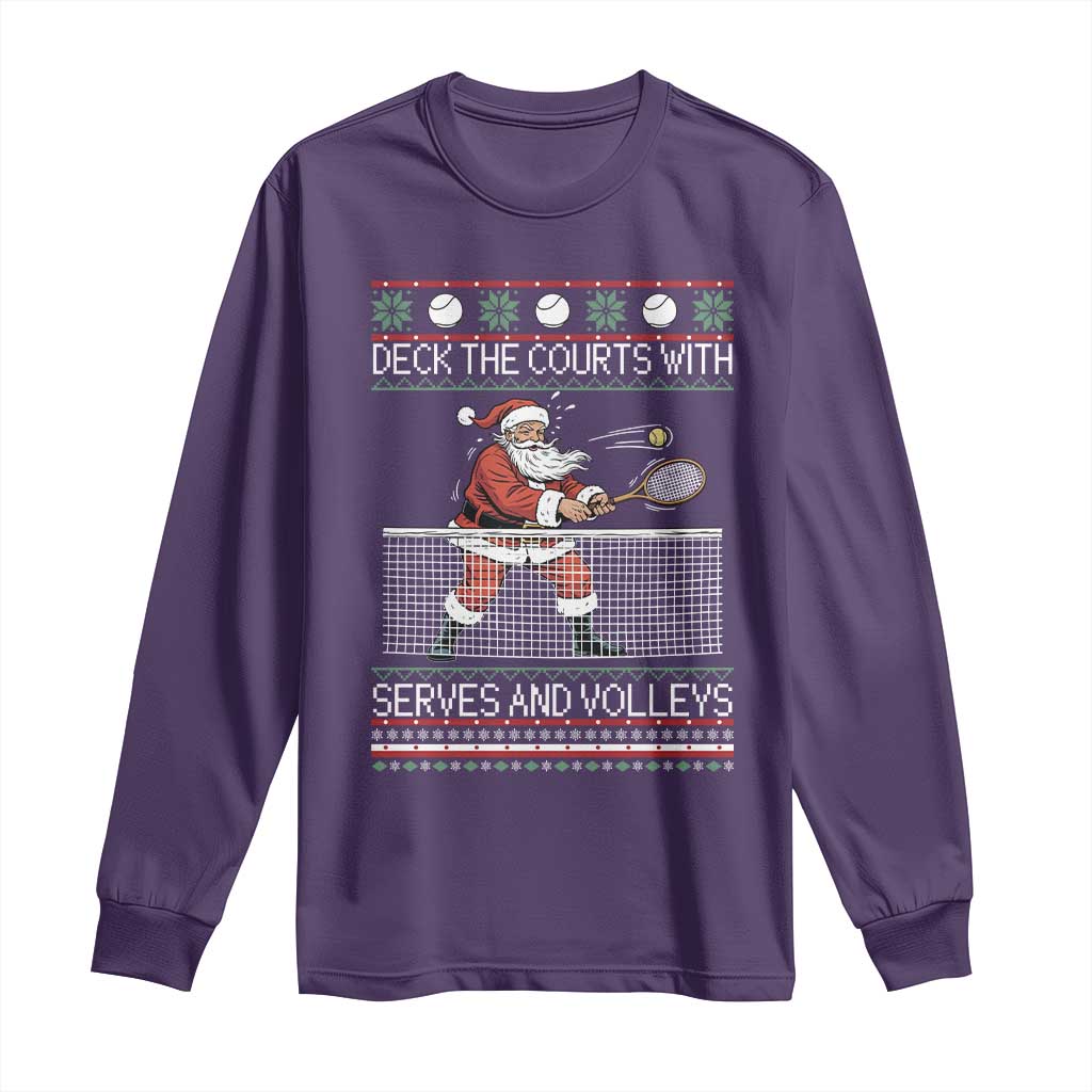 Deck The Courts With Serves And Volleys Long Sleeve Shirt Funny Tennis Ugly Christmas - Wonder Print Shop