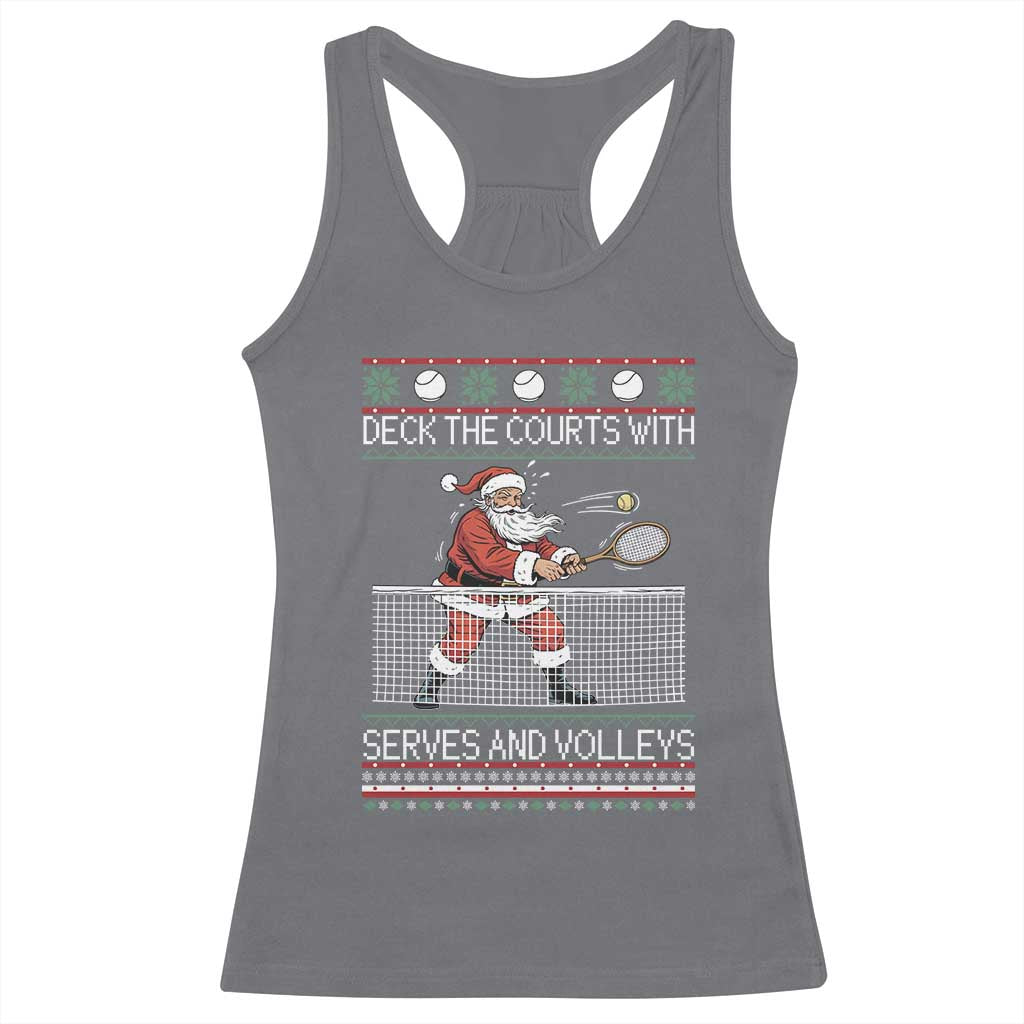 Deck The Courts With Serves And Volleys Racerback Tank Top Funny Tennis Ugly Christmas - Wonder Print Shop