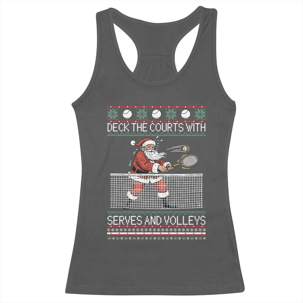 Deck The Courts With Serves And Volleys Racerback Tank Top Funny Tennis Ugly Christmas - Wonder Print Shop