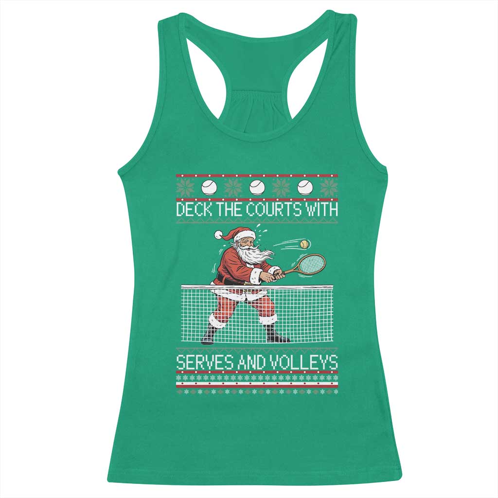 Deck The Courts With Serves And Volleys Racerback Tank Top Funny Tennis Ugly Christmas - Wonder Print Shop