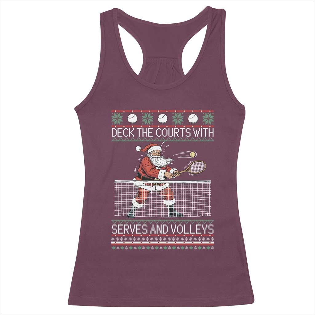 Deck The Courts With Serves And Volleys Racerback Tank Top Funny Tennis Ugly Christmas - Wonder Print Shop